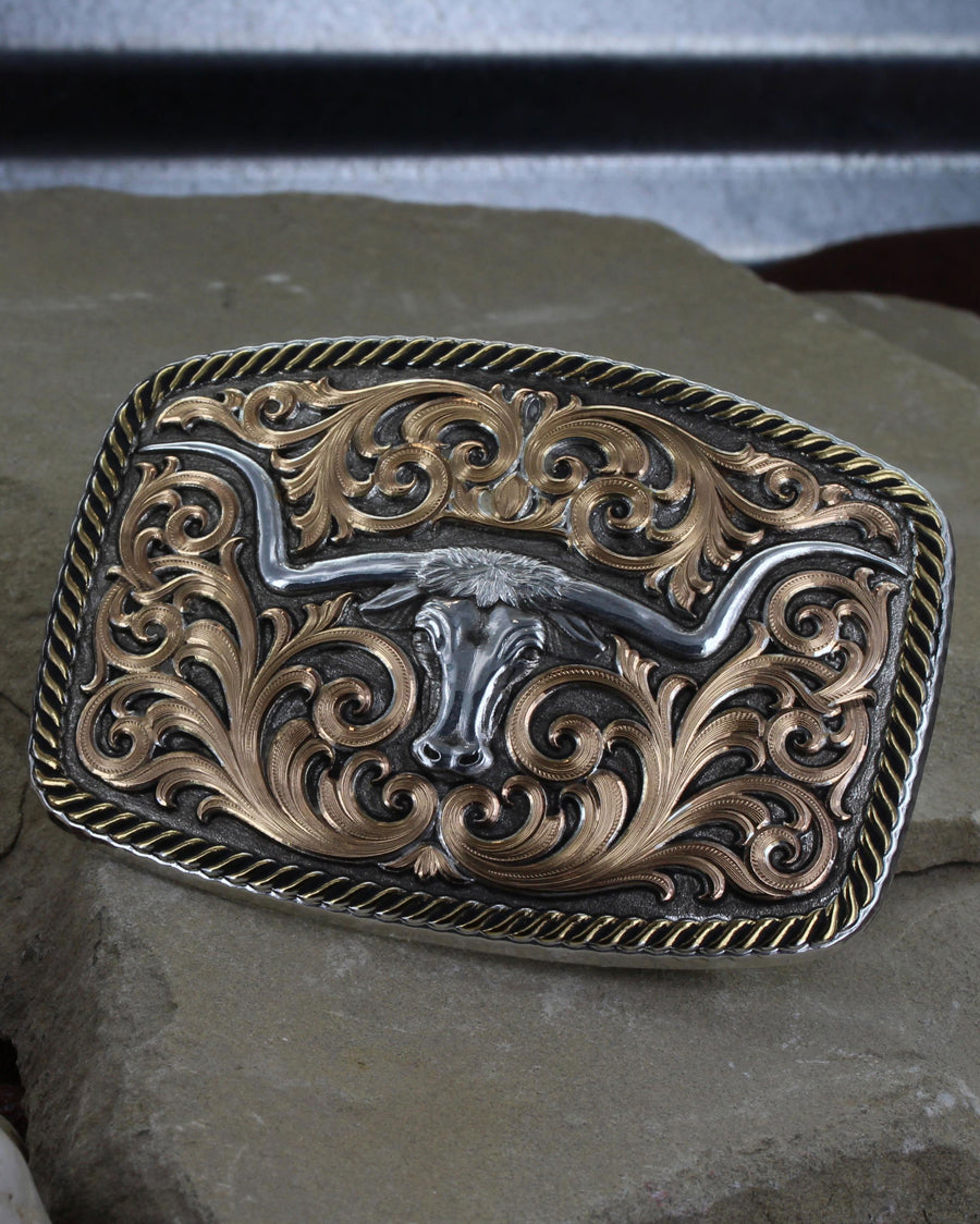 Tri-Color Champion Texas Longhorn Buckle