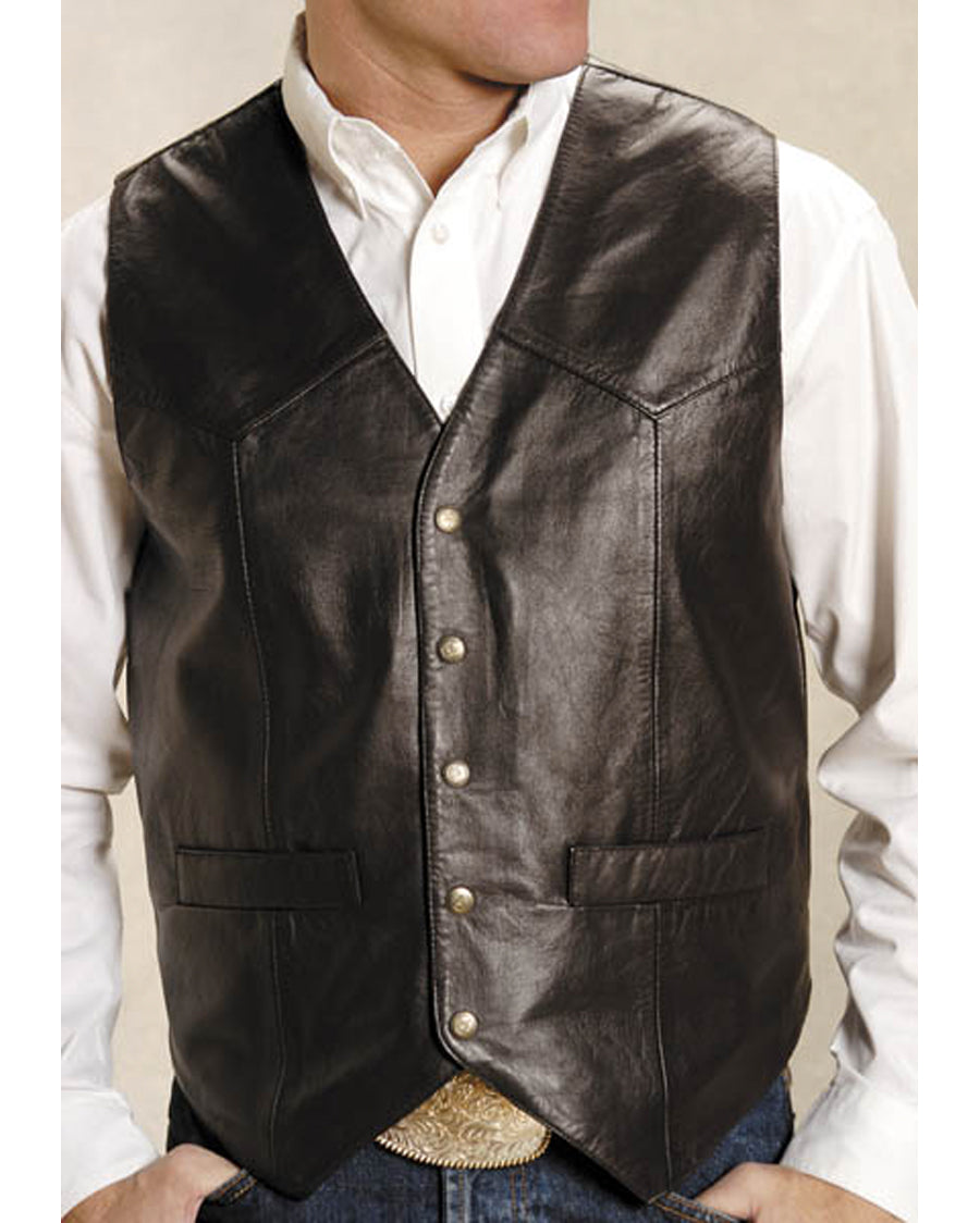 Mens Lambskin Western Vest - Brown