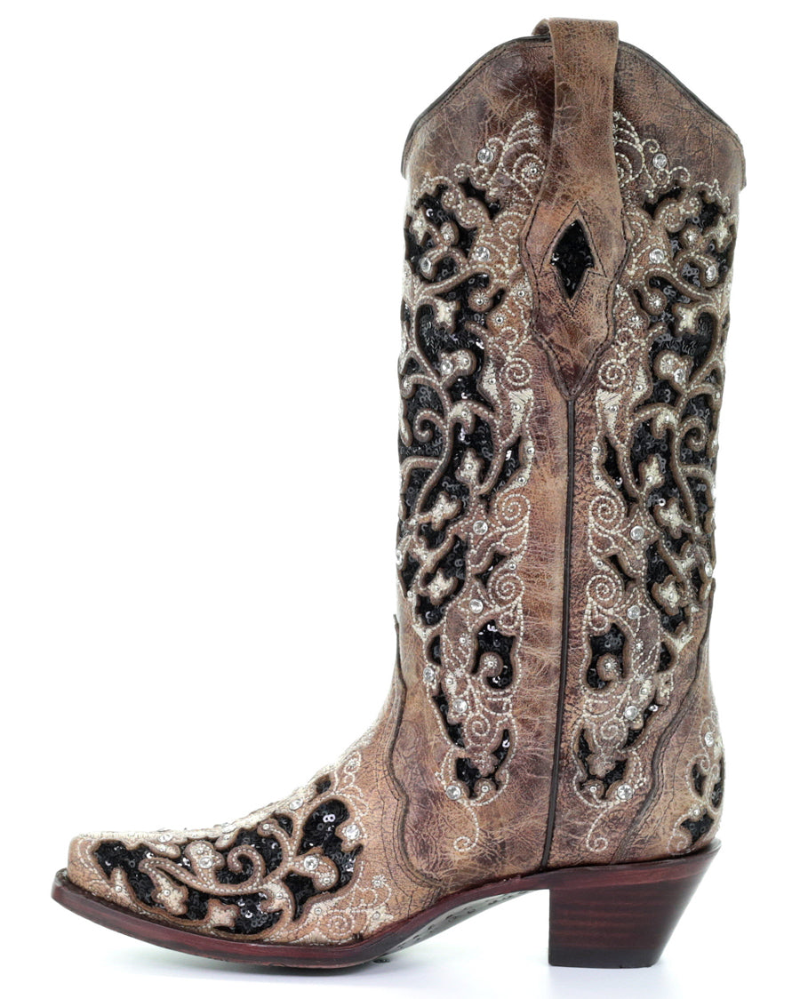 Women's Inlay Floral Embroidered Boots