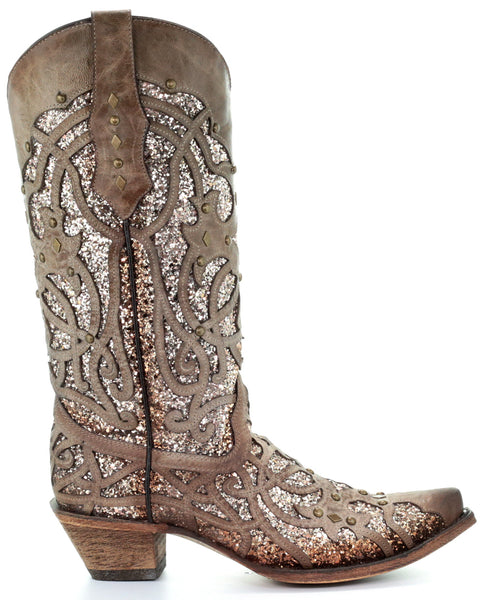 Women's Glitter Leather Overlay Boots - Orix – Skip's Western Outfitters