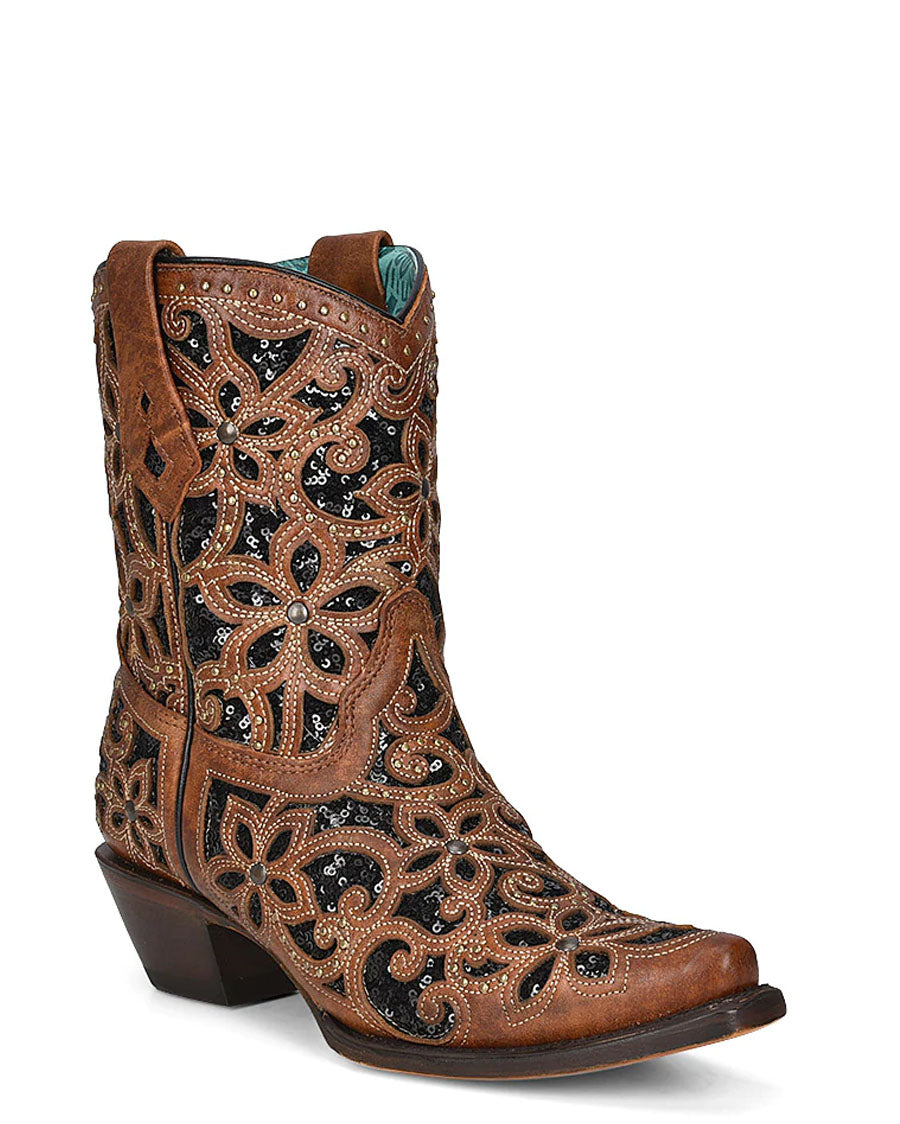 Women's Floral Inlay Ankle Boots