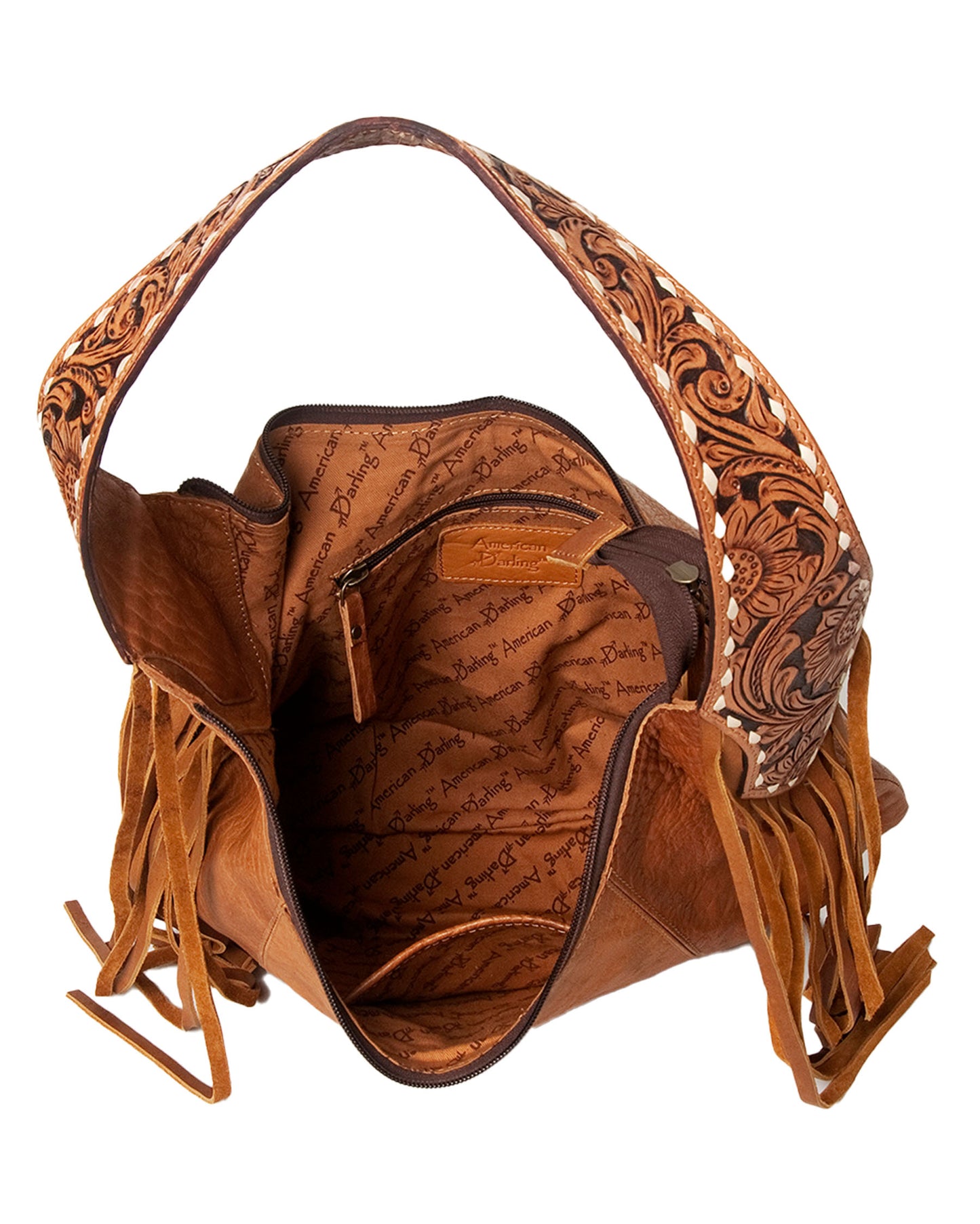 Women's Leather Tooled Strap Hobo Bag