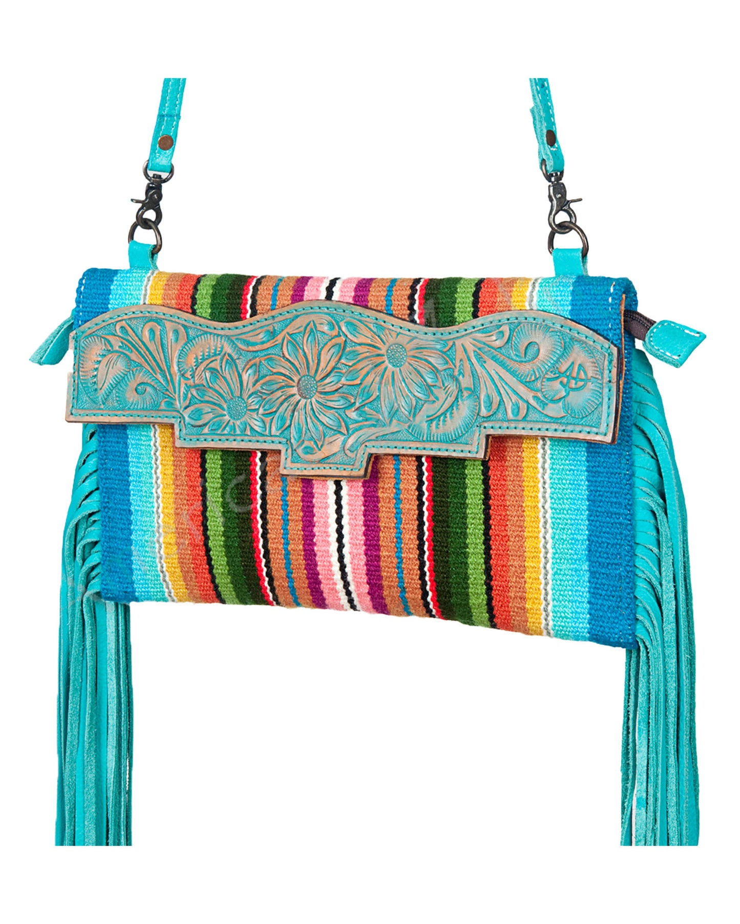 Women's Tooled & Serape Fringe Crossbody Purse