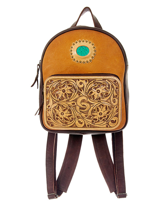 Women's Turquoise Stone & Tooled Strap Backpack