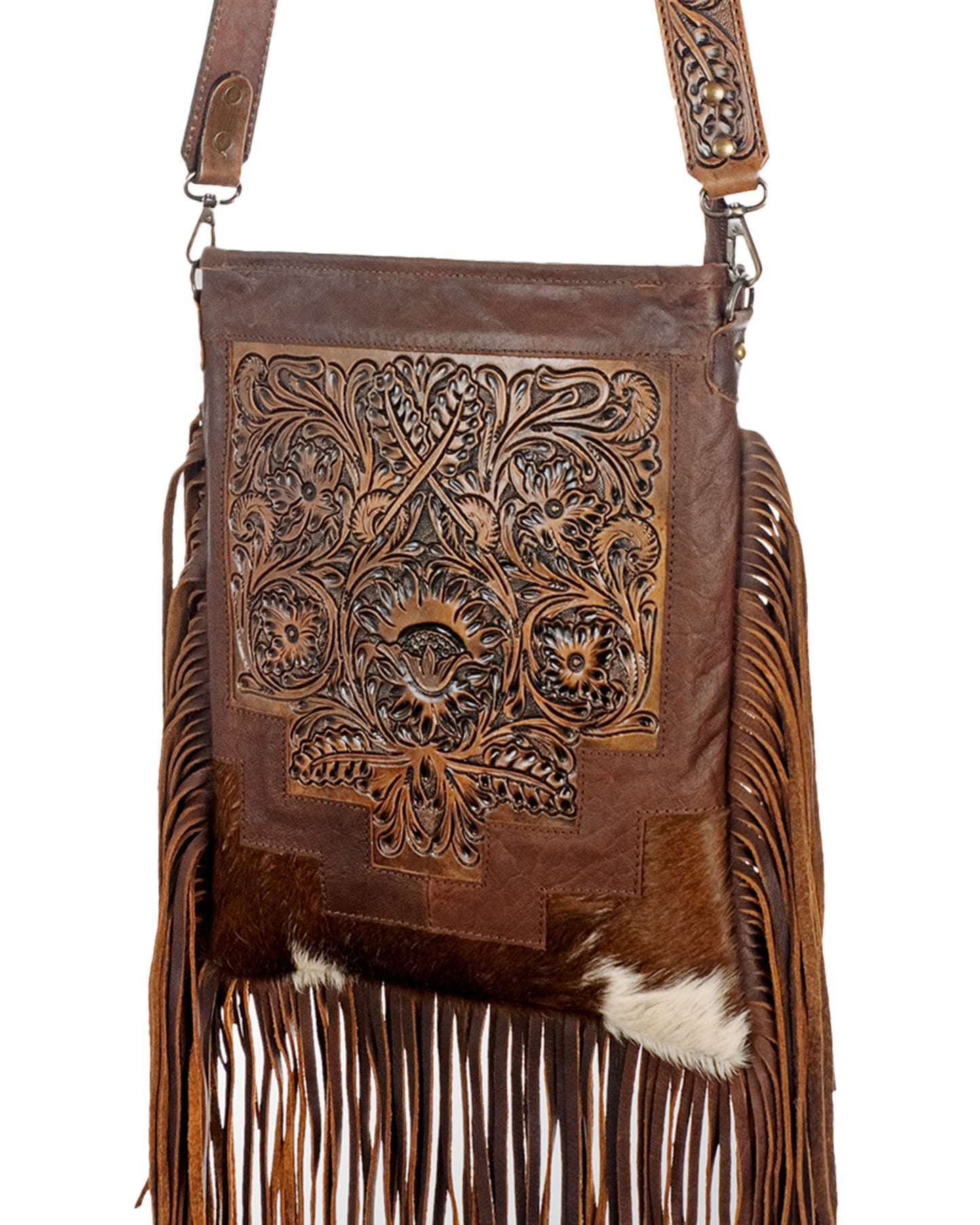 Women's Tooled Front & Strap Crossbody Purse