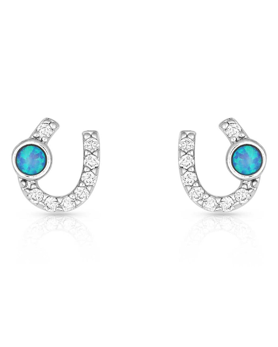 Women's Mini Clear Stone Horseshoe and Opal Earrings