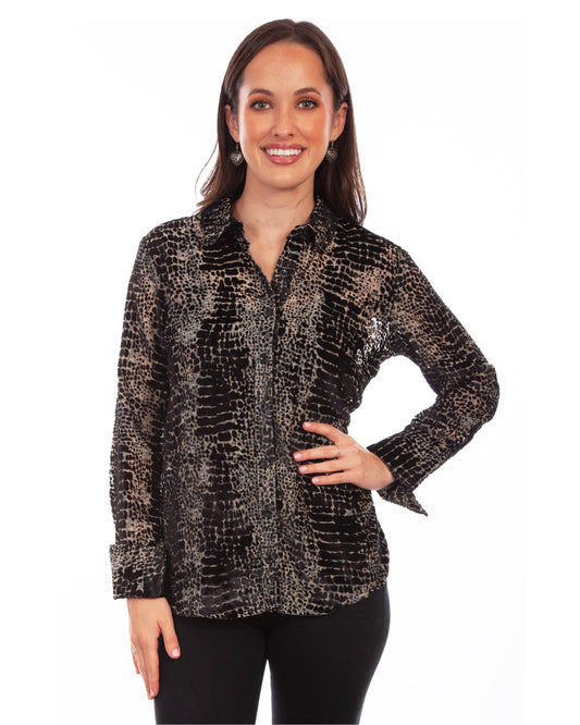 Women's Velvet Button Down French Cuffs Blouse