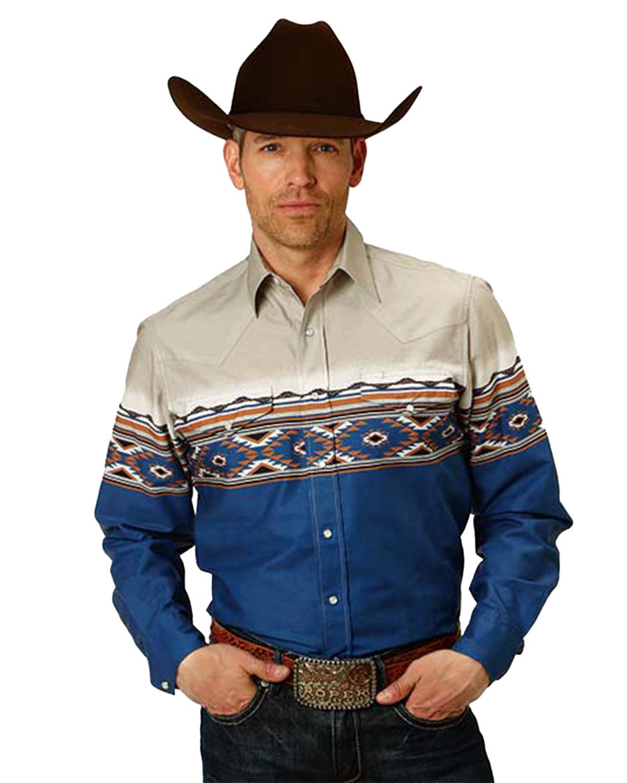 Men's Long Sleeve Aztec Border Shirt – Skip's Western Outfitters