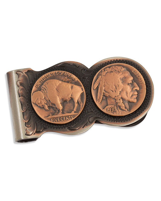 Scalloped Vintage Bronze Buffalo Nickel Money Clip