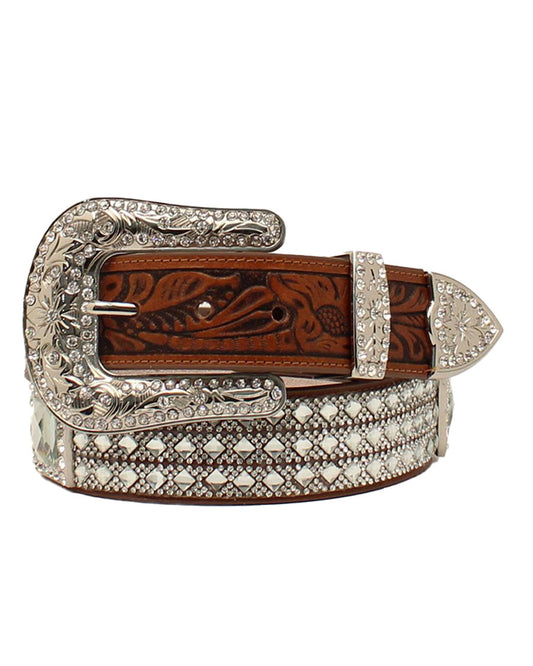 Women's Tooled Tabs Concho Stones Belt