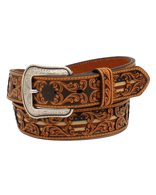 Men's Tooled USA Flag Belt