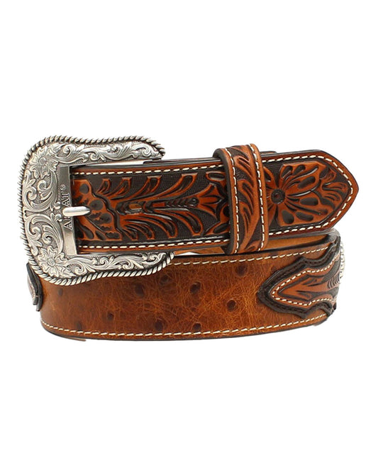 Men's Ostrich Print Tooled Belt