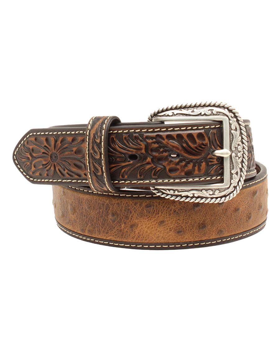 Men's Ostrich Print Tooled Belt