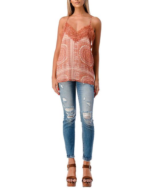 Women's Lace Detail Paisley Print Cami