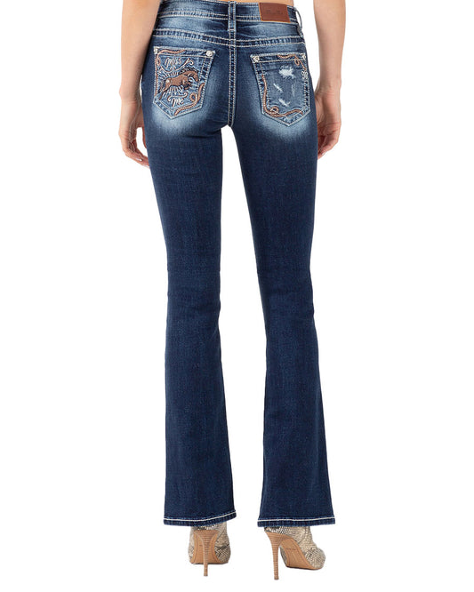 Women's Embroidered Medium Wash Mid-Rise Bootcut Jeans