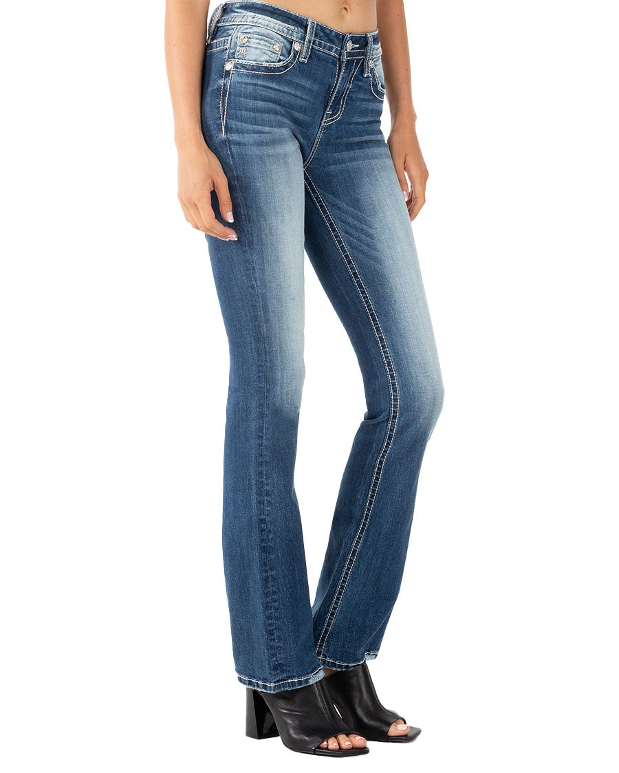 Women's Rope Embroidered Mid-Rise Bootcut Jeans