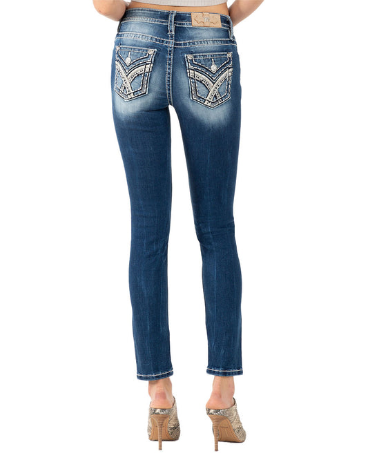 Women's Criss Cross Mid-Rise Skinny Jeans