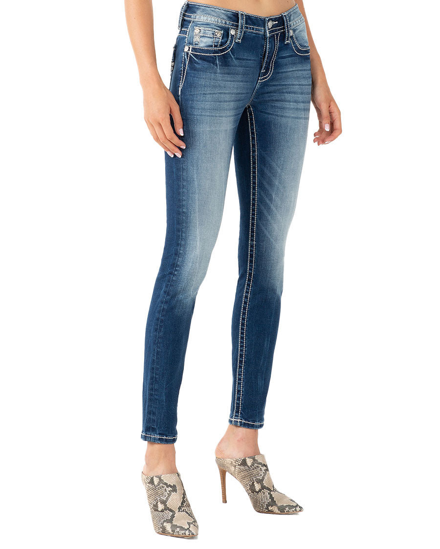 Women's Criss Cross Mid-Rise Skinny Jeans