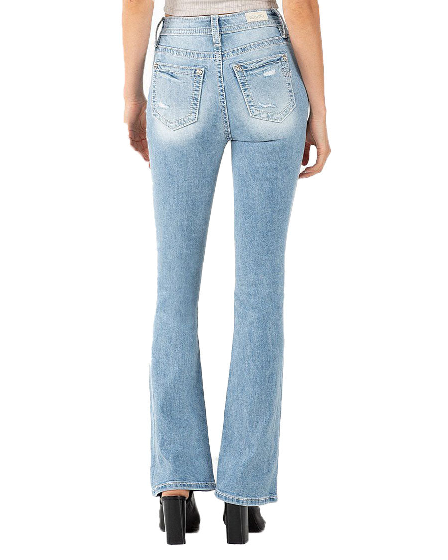 Women's Distressed High-Rise Bootcut Jeans