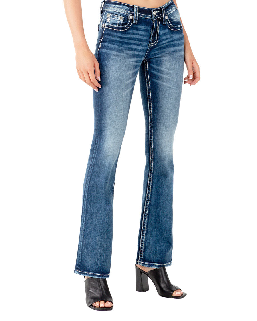 Women's Feathered Longhorn Mid-Rise Bootcut Jeans