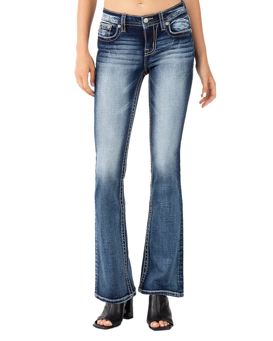 Women's Feathered Horseshoe Mid-Rise Bootcut Jeans