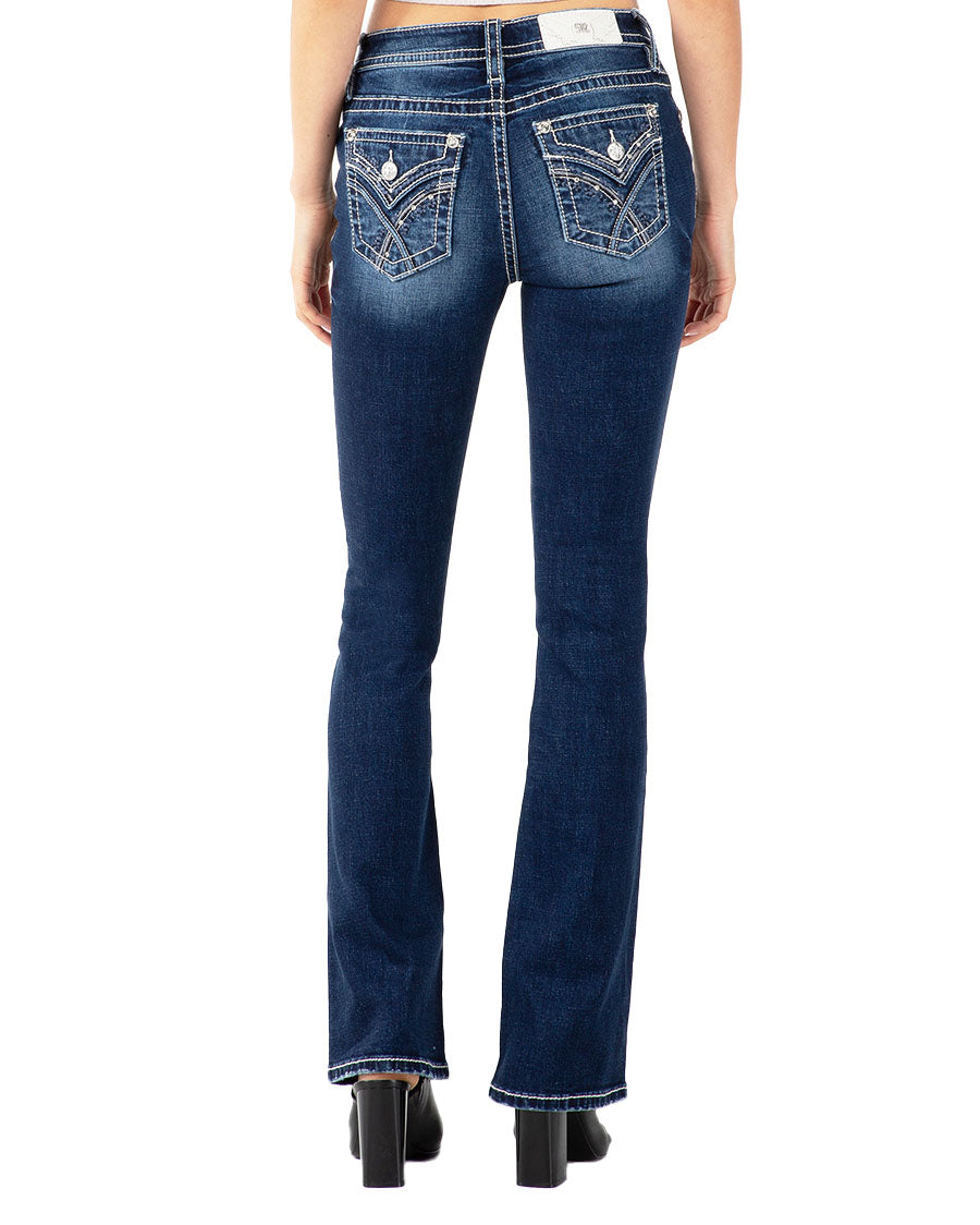 Women's Criss Cross Mid-Rise Bootcut Jeans