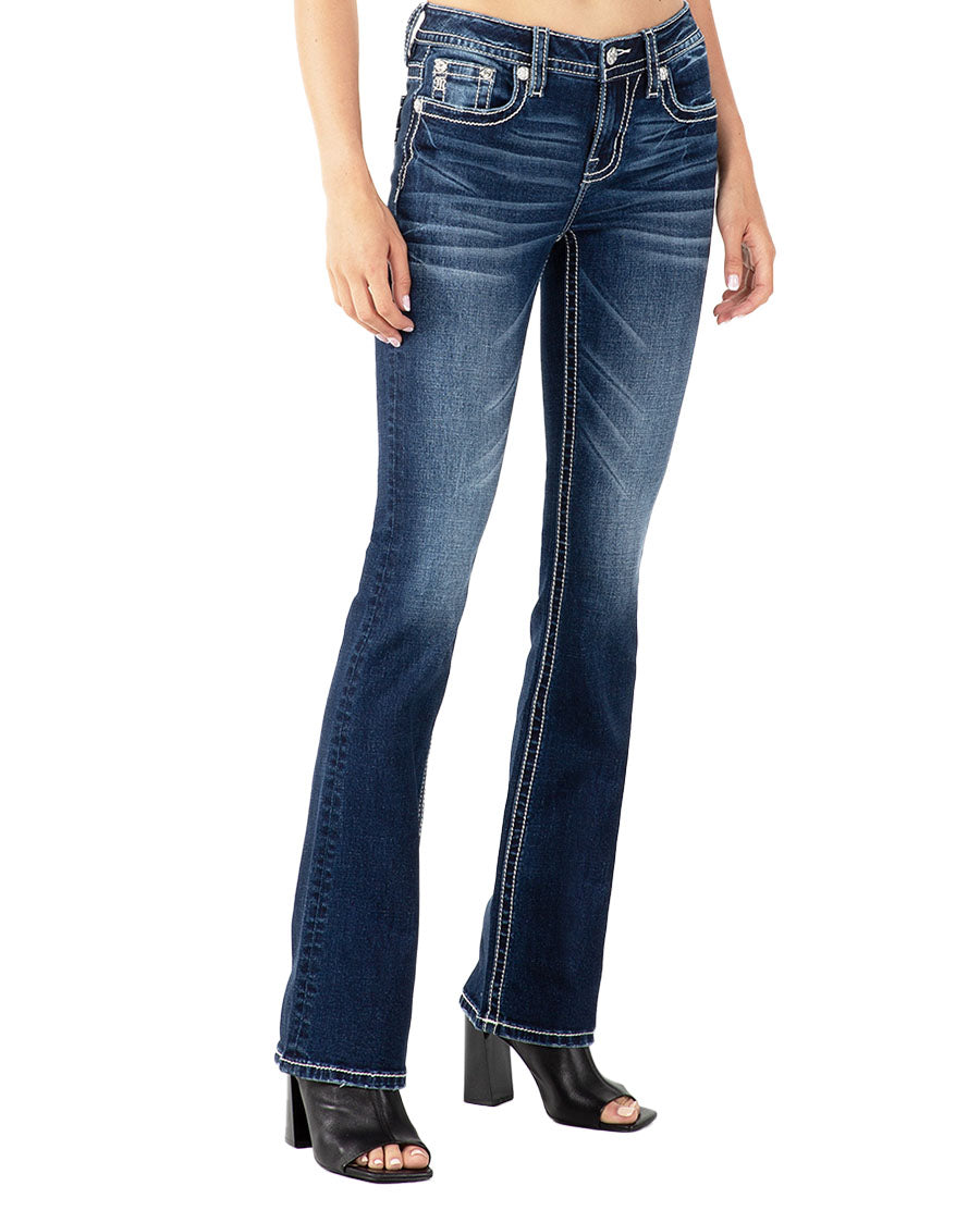 Women's Criss Cross Mid-Rise Bootcut Jeans