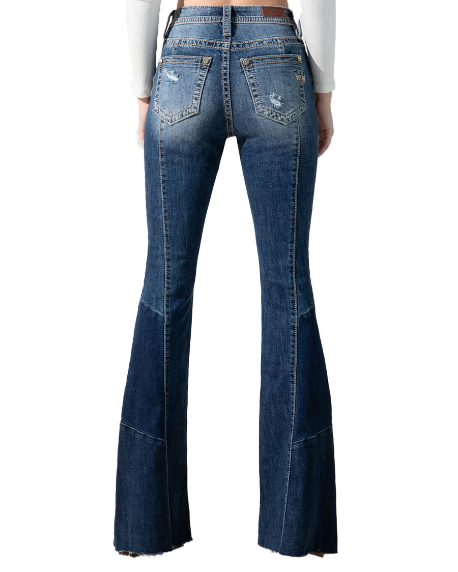 Women's High Rise Patchwork Flare Jeans