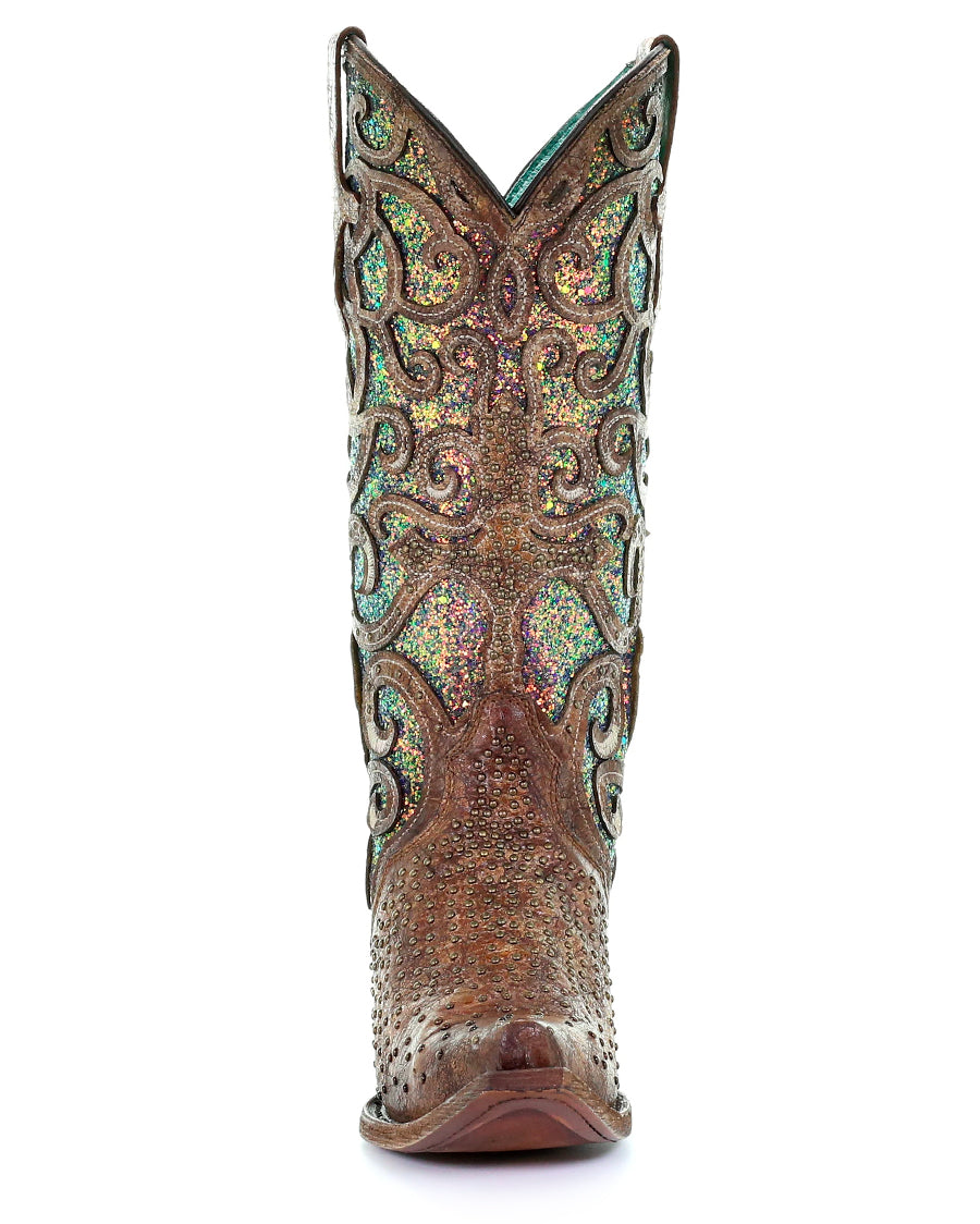 Women's Cognac Glitter Inlay Western Boots