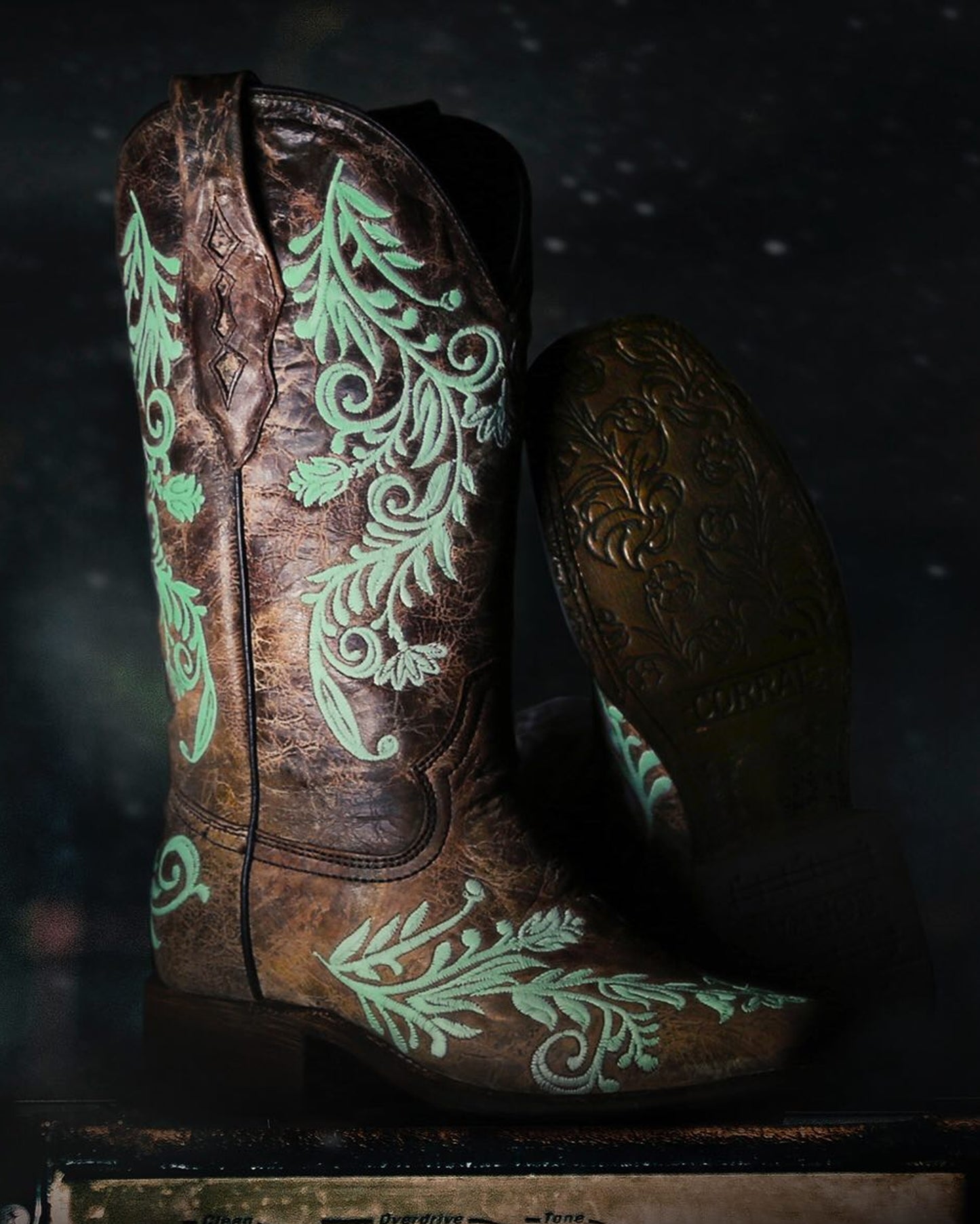 Women's Floral Embroidery Glow in the Dark Western Boots