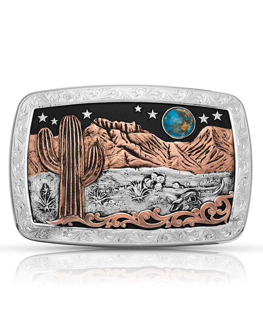 Desert Moon Turquoise Cactus Belt Buckle